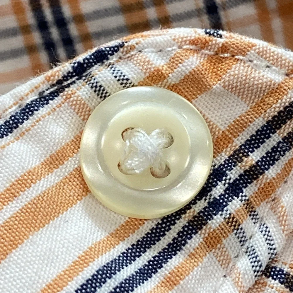 IZOD Short Sleeve Button-Down Shirt‎ Mens Size M Plaid Orange Navy White Logo